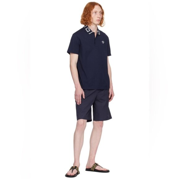 NWT VERSACE Navy Greca Collar Polo size L - Picture 1 of 7